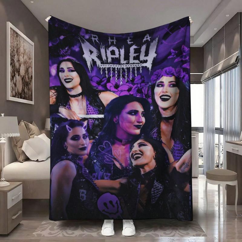 Rhea Ripley -Inspired Wrestling-Themed Plush Blanket - Purple & Black Signature Logo & Name Design, All-Season Soft Bedspread For S &, Machine Washable Gift For Fans, Travel & Use