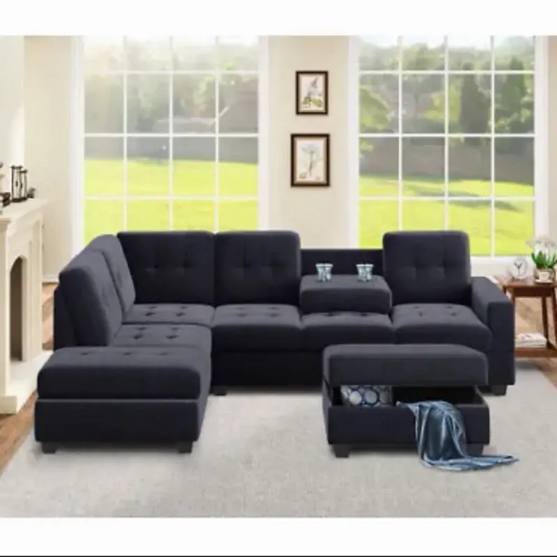 Modern Sectional Sofa W/ Reversible Chaise, L Shaped Couch Set W/ Stora...
