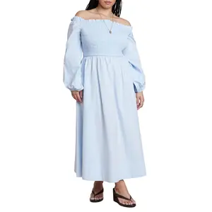 ELOQUII Women's Plus Size Long Sleeve Smocked Maxi Dress