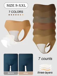 7 Pack Women's No Show Thongs Soft Breathable Knicker - Camel Toe Proof Seamless Underwear Yoga Fitness Workout Gym Essentials