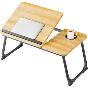 Laptop Desk for Bed, Adjustable Laptops Stand with 5 Adjustable Angles, Portable Lap Tray Table with Cup Holder, Laptop Bed Desk Tray for Eating Working Writing Reading (Walnut)