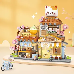 Cute Flower Shop Design Building Blocks, Creative Puzzle Small Particle Assembly Toys, Folding DIY House Model, Commercial Street View Ornaments