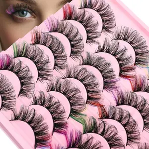 14 Pairs Colored Eyelashes, Mink Colorful Eyelashes Wispy Cat Eye Style, Color Lash Extensions Lightweight Reusable Dramatic 3D Effect for Salon Use