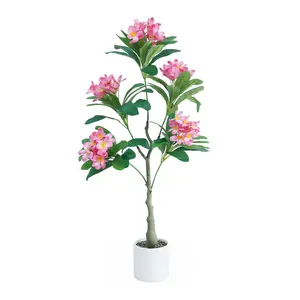 4ft/120cm Artificial Plumeria Tree, Pink Frangipani Plant in Pot, Lifelike Tropical Frangipani Plant for Home, Office & Patio Decor