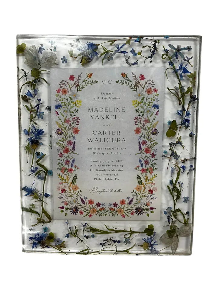 Personalized Pressed Flower Resin Wedding Invitation Frame | Botanical Keepsake