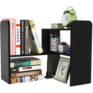 Desk Organizer Desktop Shelf Adjustable Countertop Bookshelf Small Table Shelves Book Organizer Office Organization for Desk, Black