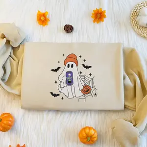 Energy Alani Drink Embroidered Halloween Shirt, Soft Drink Ghost Shirt, Spooky Season Sweatshirt, Ghost face Shirt