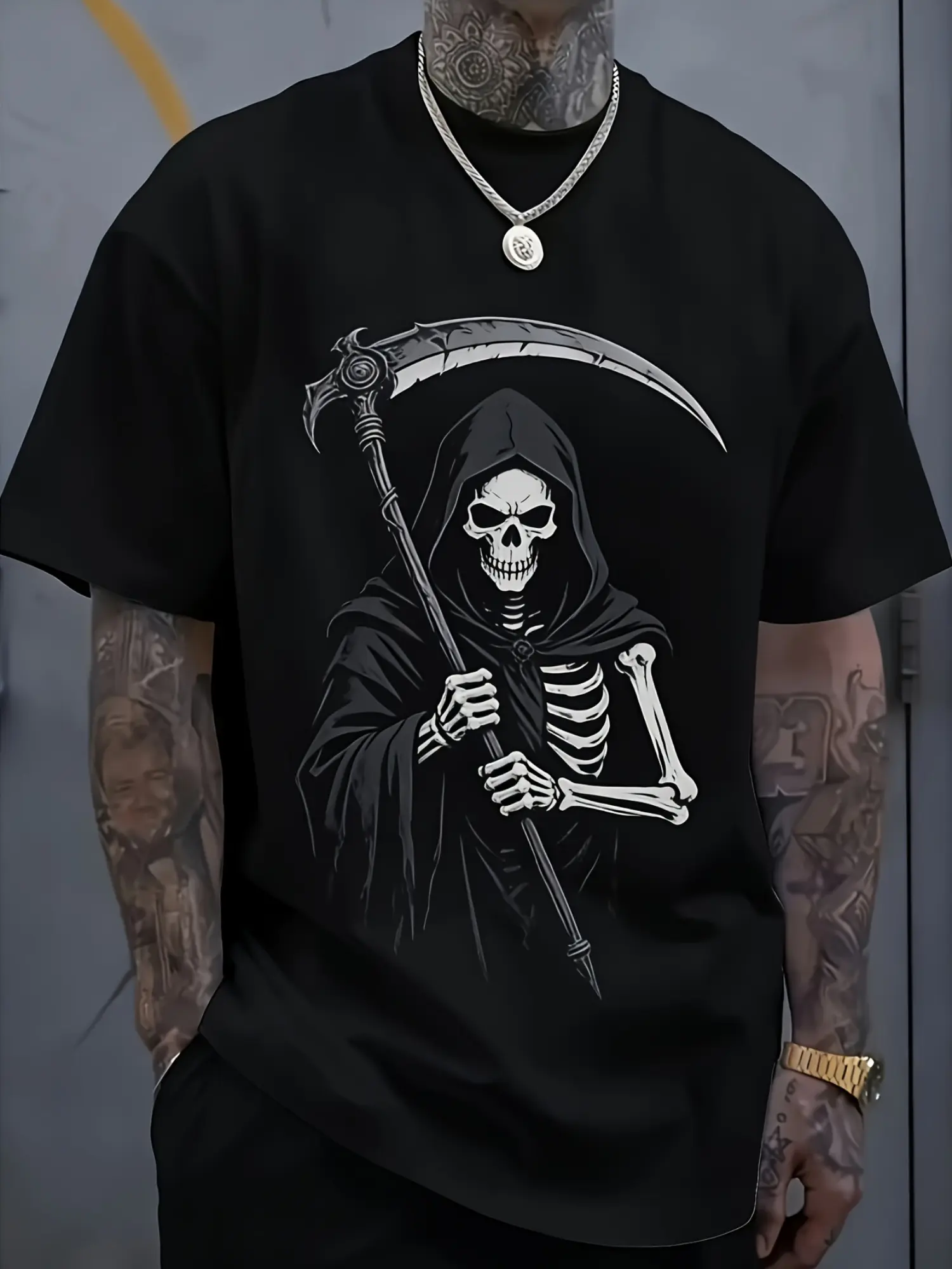 Summer Men's Tops, Grim Reaper Skull Print Tshirt, unisex soft cotton short sleeve t shirt, vintage graphic casual tee for men women teens, perfect birthday holiday gift for camping travel gym daily street  wear