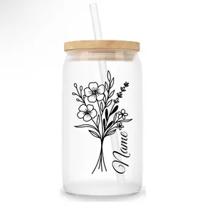 Personalized Glass Tumbler 16 Oz Glass Cups Set with Lid and Straw/ free gift. Write section and number for customisation in order notes or in the chat after purchase.