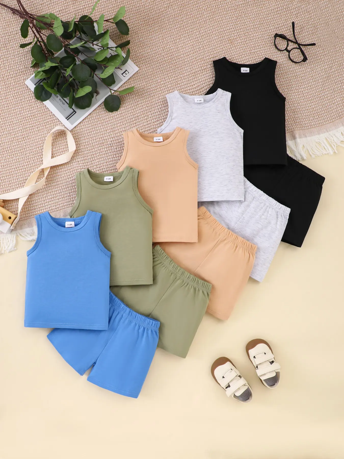 Baby Toddler Infant Soft Comfortable Cozy Knit Fabric Solid Color Underwear Vest Shorts Set Tops, Newborn Outfits Set, Baby Clothing, 10 Piece Pack, Breathable & Stretchy Material