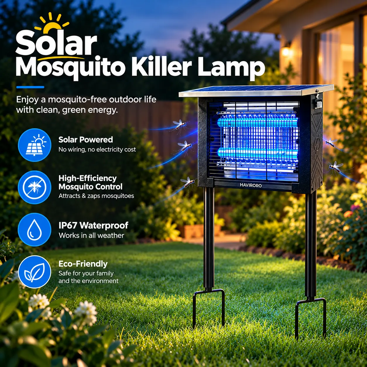 Rechargeable 4-in-1 Electronic Mosquito Killer Solar Bug Zapper Outdoor with Battery, LED Night Light, UV Bug Trap, Flying Insect Light Trap for Patio, Backyard Insect & Pest Control, Electronic Mosquito Killers, Uv Bug Trap Electronic Mosquito Killers