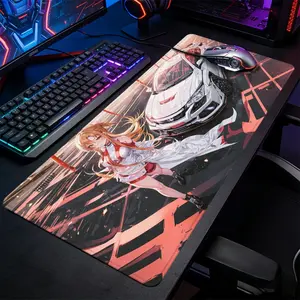 Anime Asuna Racing Mouse Pad Large Extended Non-Slip Gaming Desk Mat, SAO Girl Car Racing Theme Pattern Smooth Surface Keyboard Pad for Anime Fans
