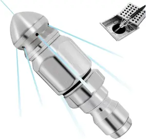 Sewer Jetter Kit for Pressure Washer 1pc High-Pressure Nozzle with 1 Front Jet 6 Rear Jets 1/4" Quick Connector 5000psi Sewer Cleaning Tool