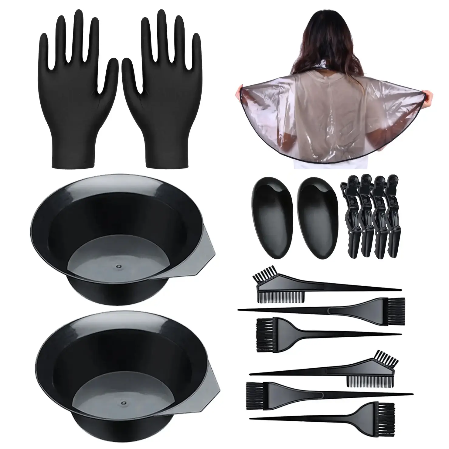 17pcs Professional Hair Dyeing Kit, Coloring Tools, Hair Dye Bowl And Brush, Barbershop-specific Tool, Salon-quality Hair Dyeing Bowl, Hair Dye Comb & Black Brushes Set