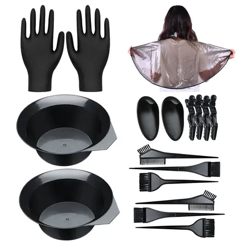 17pcs Professional Hair Dyeing Kit, Hair Dye Bowl and Brushes, Salon‑Quality Precision Coloring Hair Dye Comb & Black Brushes Set, Hair Coloring Tools for Barbershop and Home Use