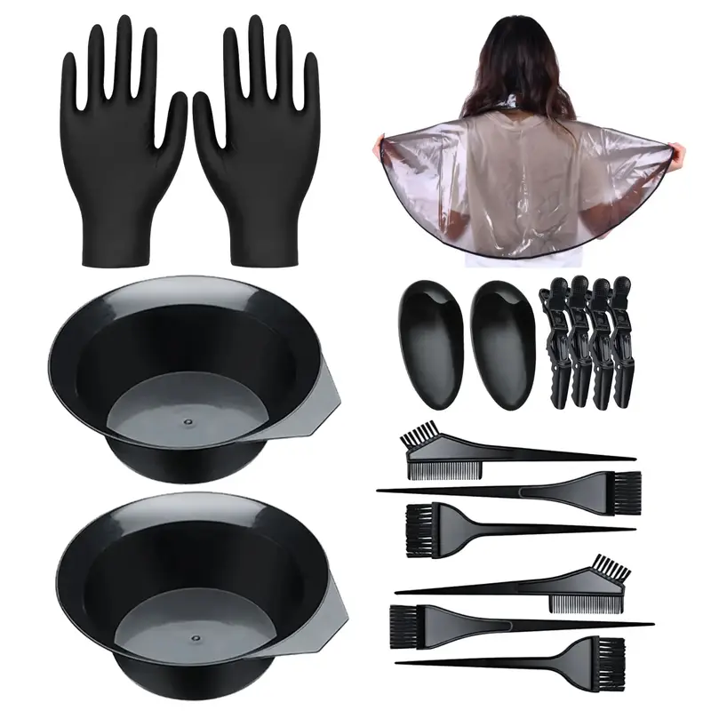 17pcs Professional Hair Dyeing Kit, Hair Dye Bowl and Brushes, Salon‑Quality Precision Coloring Hair Dye Comb & Black Brushes Set, Hair Coloring Tools for Barbershop and Home Use