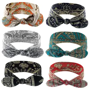 Bandana Headband for Women Vintage Paisley Knot Headbands Bow Headband Elastic Cute Hair Band,Pack of 6