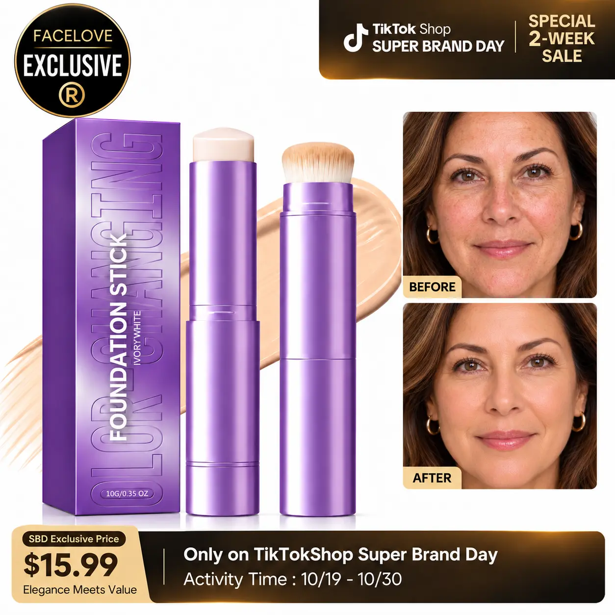 Facelove 2-in-1 Cosmetic Foundation Stick - Hydrating, Moisturizing Makeup Product with Coverage & Correction Concealer, Long-Lasting for Contour, Highlighting - Yellow Indie Beauty Brand