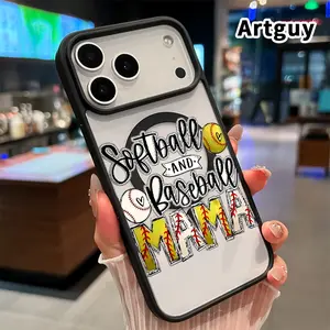 Compatible with iPhone 17 16  Pro Max Plus 15 14 13 12 11 Air E Magnetic Case Softball Baseball Mama Pattern Acrylic Back TPU Edges Clear Shockproof Air-Guard Corners Cellphone Cover for Girl