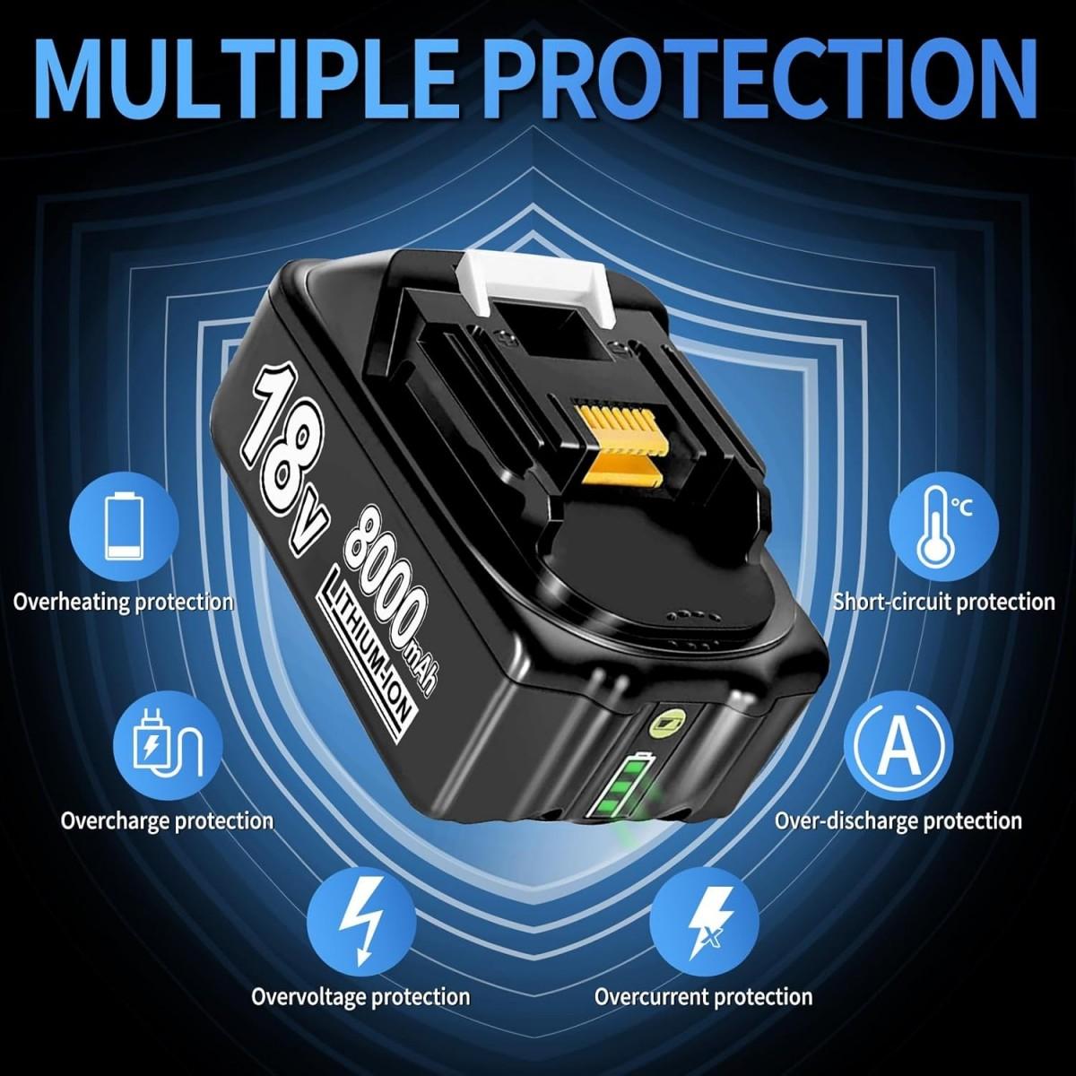 2Pack 8.0Ah Lithium-ion Replacement for Makita 18V Battery and Rapid Dual Charging Port Charger Compatible with Makita Battery 18V BL1815 BL1830 BL1840 BL1850 BL1860