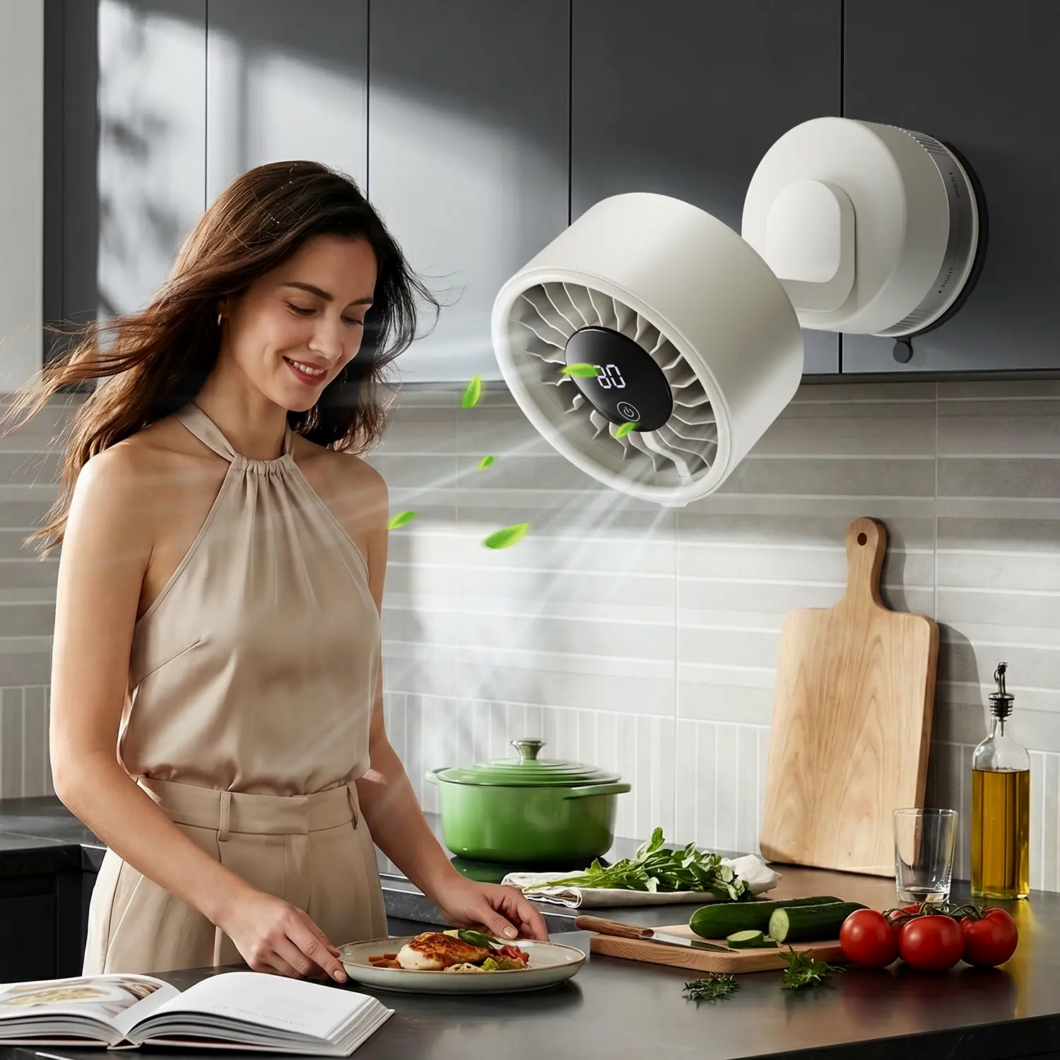 2026 new wireless wall mounted fan, household nonpunching strong suction cup, rechargeable desktop carmute, 4000mAh rechargeable portable desktop fan -6-speed adjustable touch, LED display screen, used forkitchen, toilet, travel, camping, golf, gym.