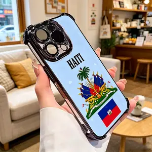 Durable Haiti Flag Electroplated TPU Phone Case High-End Anti-Fall Clear Cover for iPhone 17 16 15 14 13 12 11 Pro Max Plus Samsung S26 S25 S24 S23 FE Ultra Haitian Patriotic Design L1726 aesthetic