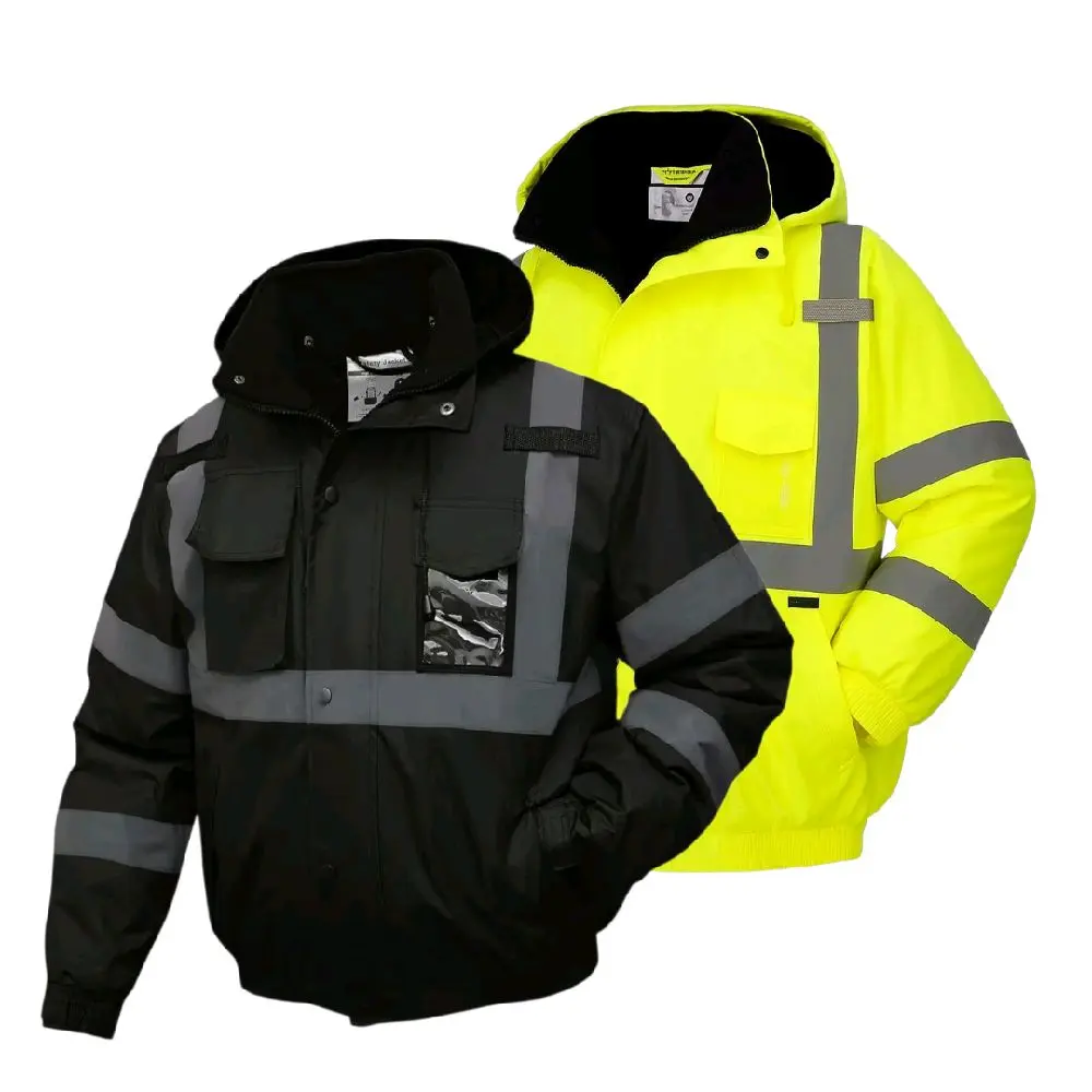 Men's Hi Vis Jacket - Class 3 Waterproof Safety Wear, Cold Weather High Visibility Uniforms with Pockets & Reflective Detailing for Work Construction