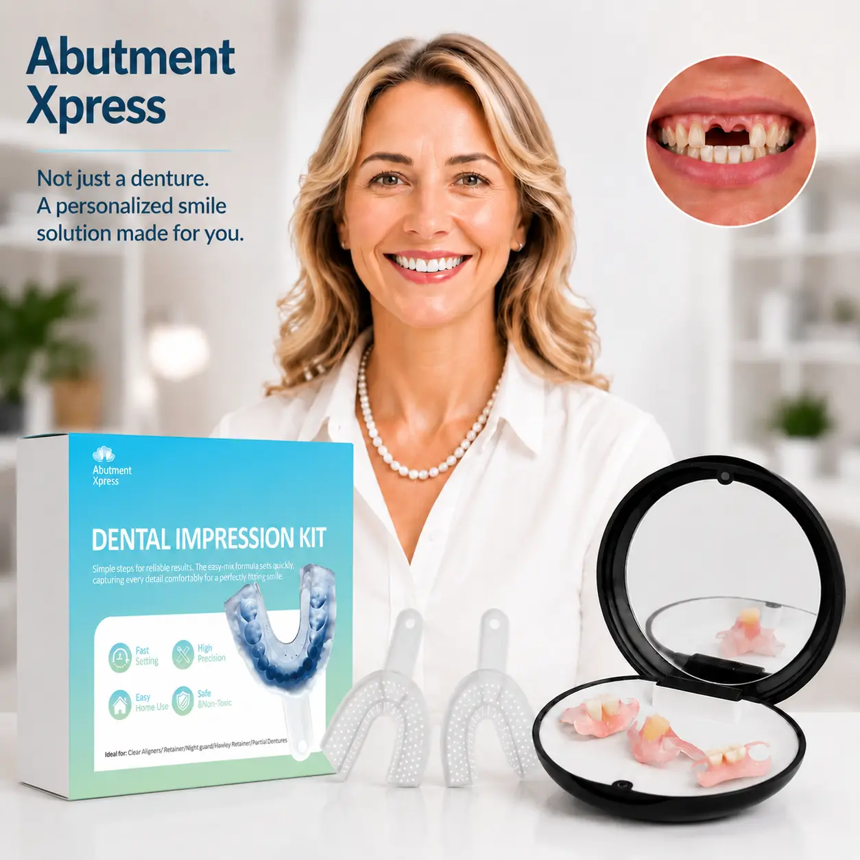 AbutmentXpress Premium Custom Partial Denture | Natural-Looking Smile Solution | Personalized Tooth Replacement with 10 Free Cleaning Tablets