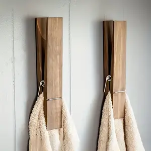 [Extra-Large Modern Towel Holder] Extra-Large Wooden Towel Holder with Hooks - Modern Farmhouse Bathroom & Laundry Room Wall Decor