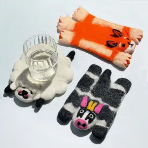 WOOLFOO Cozy Handmade Wool Felt Placemat Coasters Farm Animal Shaped BPA Free Tableware in Various Adorable Designs