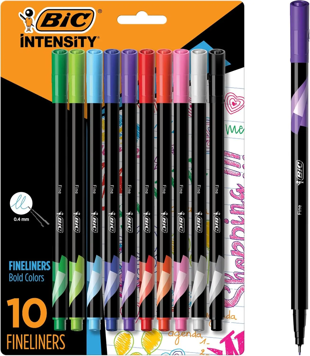 Intensity Fineliner Marker Pen Set, Assorted Colors, 10-Count | 0.4 Mm Fine Point Tip for Detailed Writing | Water-Based Ink for Smooth Application | Sturdy Metal Nib for Long-Lasting Use