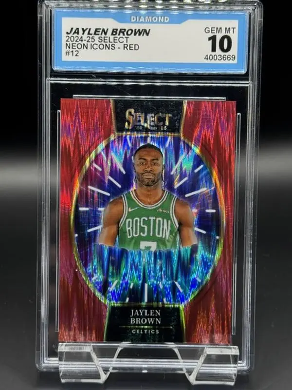 2024 Panini Select Neon Icons RED Basketball Card #12 Jaylen Brown Celtics Numbered 40/99 Graded GEM MINT 10