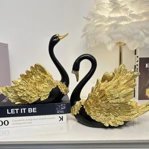 Elegant Swan Sculpture Set, Romantic Couple Swans, Luxurious Desktop Ornament for Living Room or Office, Anniversary Gift for Wife, Valentine's Day Present