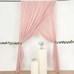Dusty Rose Chiffon Polyester Event Curtain Drapes, Dual Layer Divider Backdrop Curtain Panels with Rod Pockets - 10ftx10ft