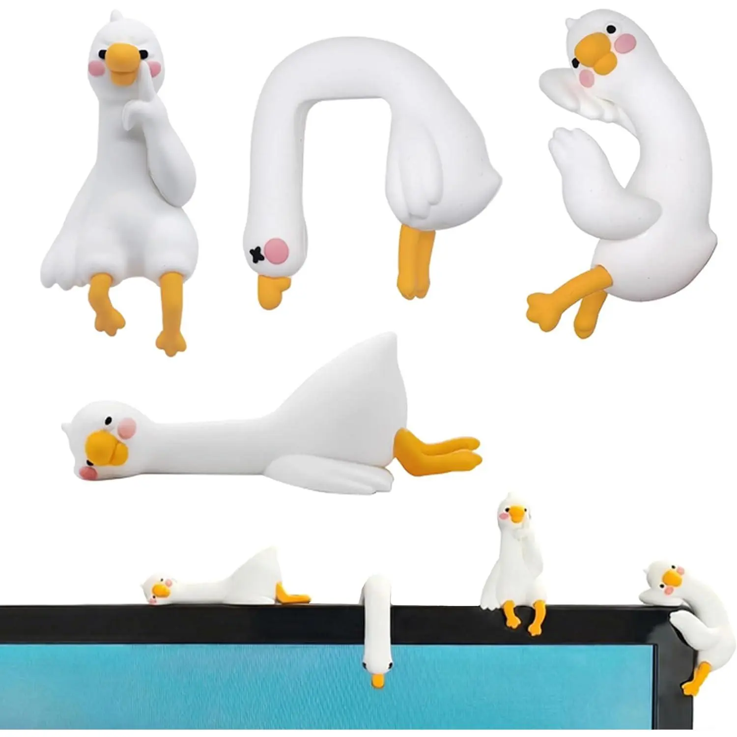 4 PCS Miniature Smooth Resin Animal Goose Ornaments, Cute Desk Decor for Office & Cabinet, Computer Monitor & Car Dashboard Accessories, Housewarming Gifts, Playful