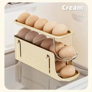 3 Tiers Egg Folding Holder for Fridge, Automatic Scrolling Foldable Egg Rack Holder, Removable Top And Bevelled Opening, Automatically Rolling Egg Storage Container