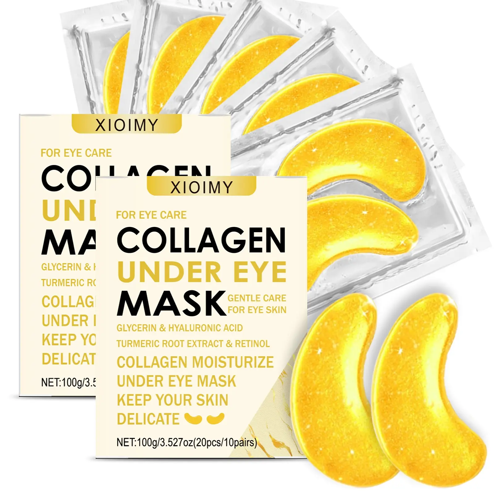 40pcs Collagen Turmeric Eye Masks, Elastic Moisturizing Care, Brighten Eye Glow, Smooth Skin, Reduce Dark Circles, Suitable for All Skins