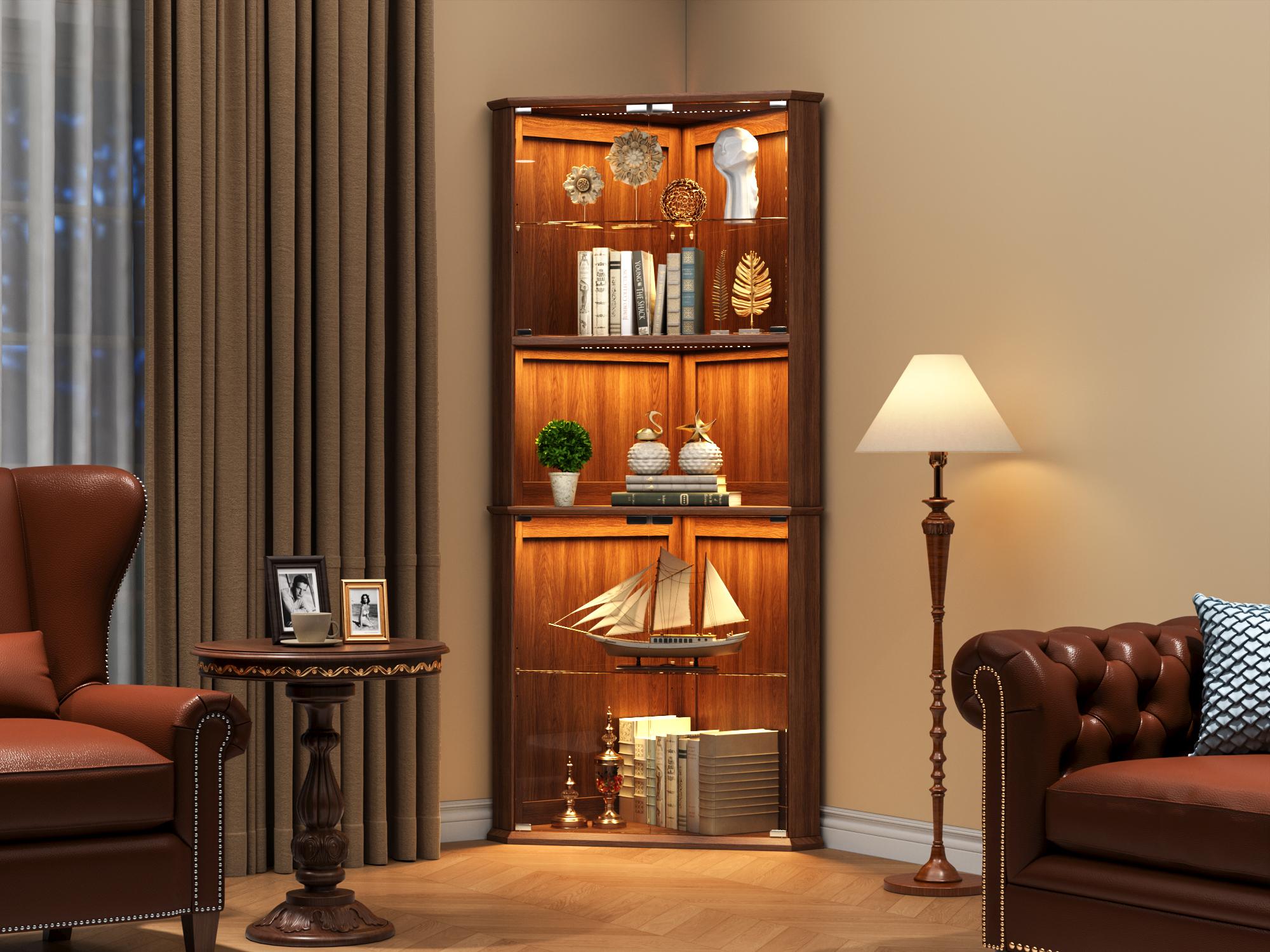 kepptory 71.8" Corner Display Cabinet with LED Lights, 6-Tier Tall Curio Cabinet with Adjustable Glass Shelves&Glass Door, Wine Cabinet for Living Room, Home Bar