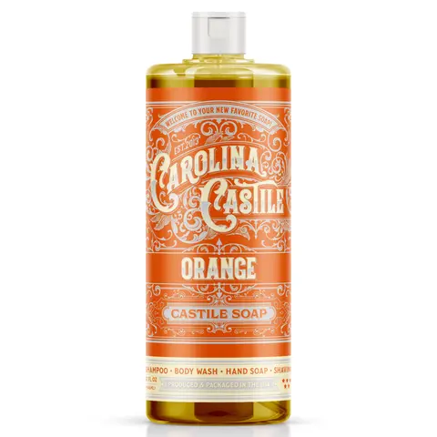 Carolina Castile Soap Orange Castile Soap - Oregon Tilth Certified Organic Vegan Non-Drying Body Wash with Organic Olive Oil & Coconut Oil for Skin Repair & Cleansing 1050g