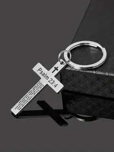 Letter Pattern Cross Design Metal Keychain, Stainless Steel Keychain for Men & Women, Fashion Accessories for Car Key & Bag Decoration, Trendy All-match & Exquisite Keychain for Birthday Gift, Personalized