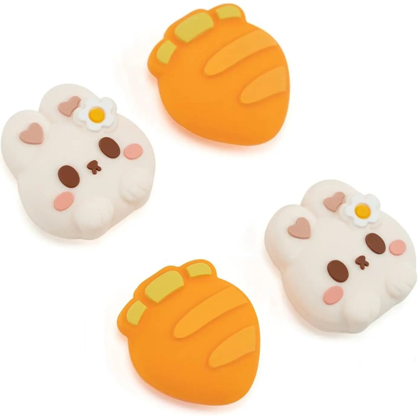 X-PCS05 4PCS Cute Silicone Joycon Thumb Grip Caps, Console Joystick Cover Accessories Compatible with Switch/OLED/Switch Lite - Rabbit & Carrot