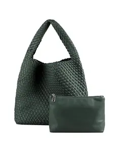 Large capacity tote bag with inner pouches, woven bag with PU texture, fashionable and versatile handbag, shoulder bag or underarm tote for casual women's outings, shopping, and streetwear.