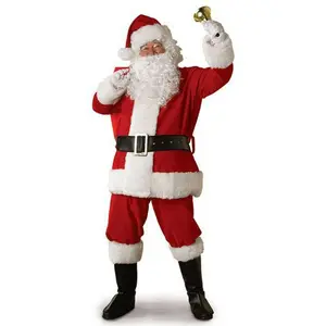 5Pcs S-3XL Adult Christmas Santa Claus Costume For Men&Women Santa Claus Role Cosplay Fancy Dress Suit With Wig Beard Outfit New