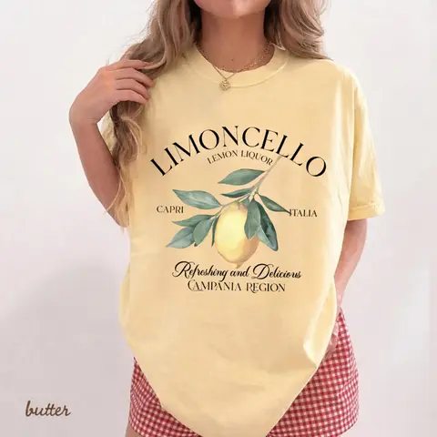 Women's Comfort Colors Limoncello Citrus Graphic Fitted T-Shirt - Breathable Cotton Crew Neck Short-Sleeve Top, Cute Trendy Everyday Wear 2XL Casual Tee for Amalfi Coast Vacation