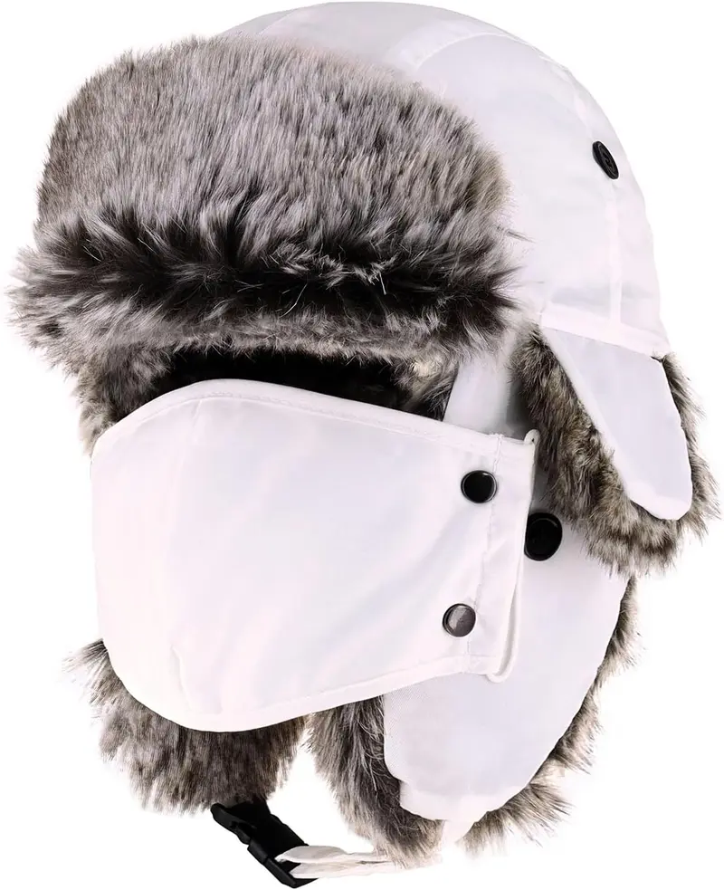Unisex White Waterproof Winter Warm Premium Strength Ear Flap Chin Strap Hats Waterproof Winter Trapper Unisex Premium Strength Ushanka  main image 2