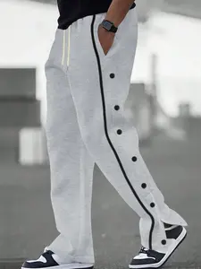 Men's Contrast Binding Drawstring Waist Long Pants, Casual Comfy Loose Straight Leg Trousers for Spring & Fall, Men's Bottoms for Daily Wear, Menswear