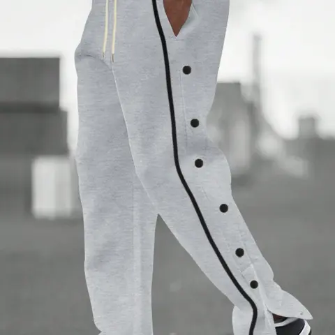 Men's Contrast Binding Drawstring Waist Long Pants, Casual Comfy Loose Straight Leg Trousers for Spring & Fall, Men's Bottoms for Daily Wear, Menswear, Casual Streetwear Trousers