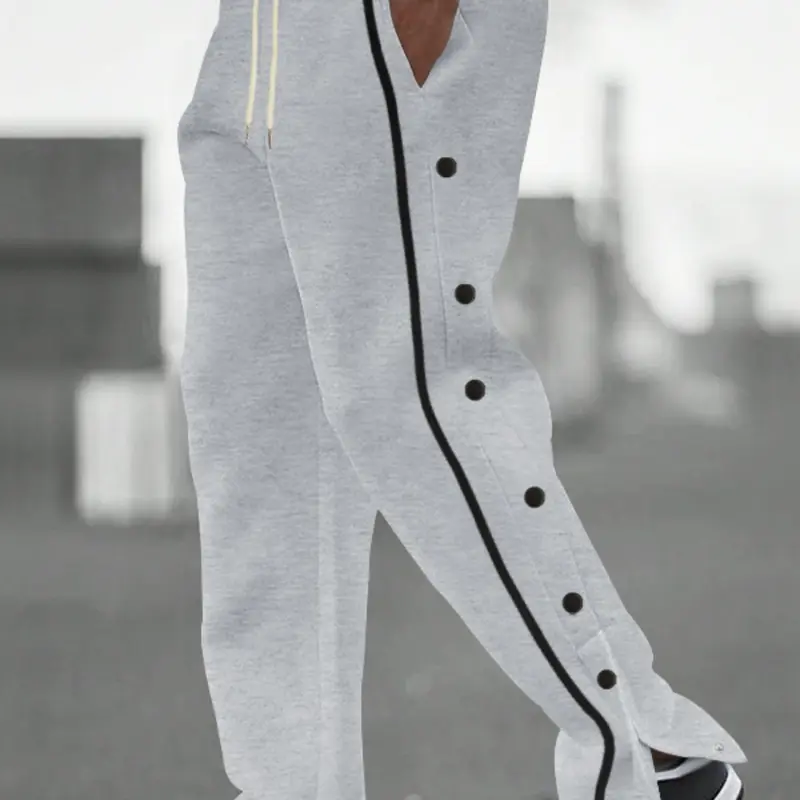 Men's Contrast Binding Drawstring Waist Long Pants, Casual Comfy Loose Straight Leg Trousers for Spring & Fall, Men's Bottoms for Daily Wear, Menswear, Casual Streetwear Trousers
