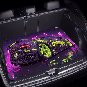 1Pc cyberpunk style supercar enthusiast polyester fiber car trunk pad, neon graffiti supercar printing, universal for a variety of models, love the interior decoration of the car, improve the atmosphere in the car, keep the trunk clean and dry