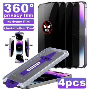 4-Pack 360° Anti-Spy Tempered Glass Screen Protector, Fingerprints & Dust Resistant, Easy Install, Compatible with iPhone 17-11 Pro Max、Pro、plus